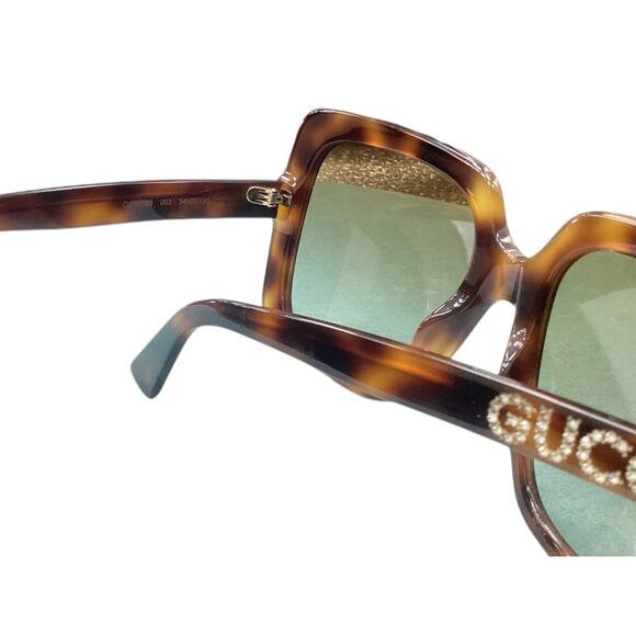 Gucci Oversized Rectangular GG0418S Sunglasses with Crystal Temples in Tortoise - Picture 3 of 5